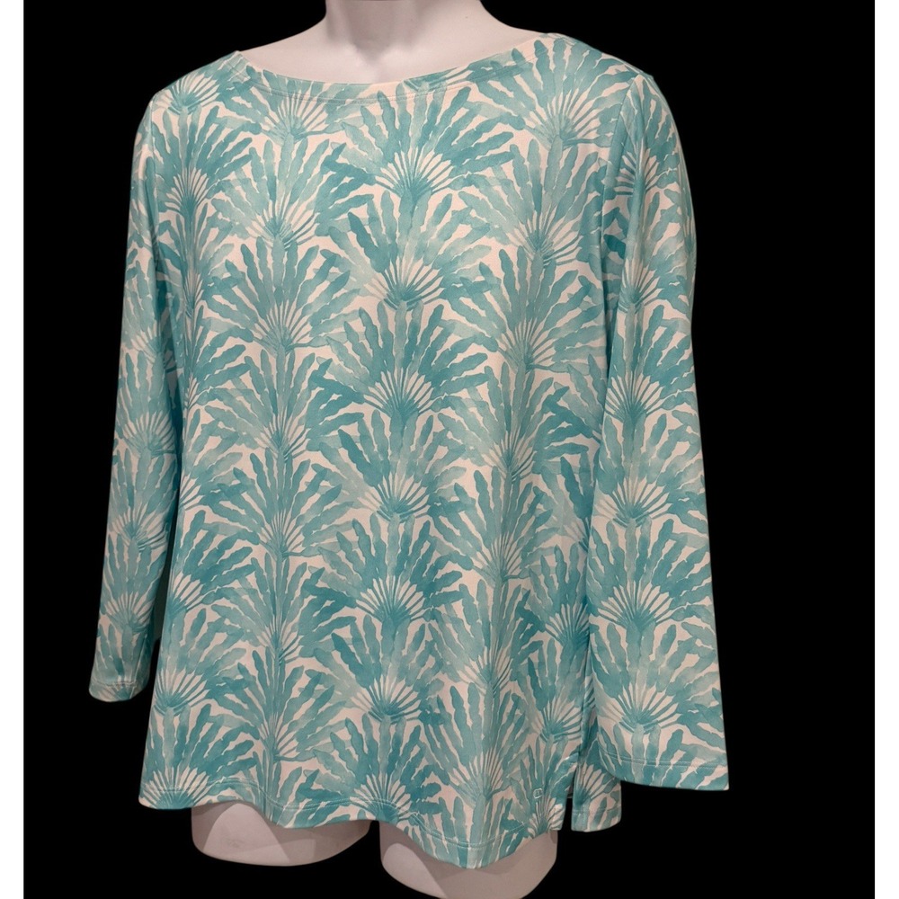Vineyard Vines Women Top L Performance Seafoam Palms Stretch Island Cruise